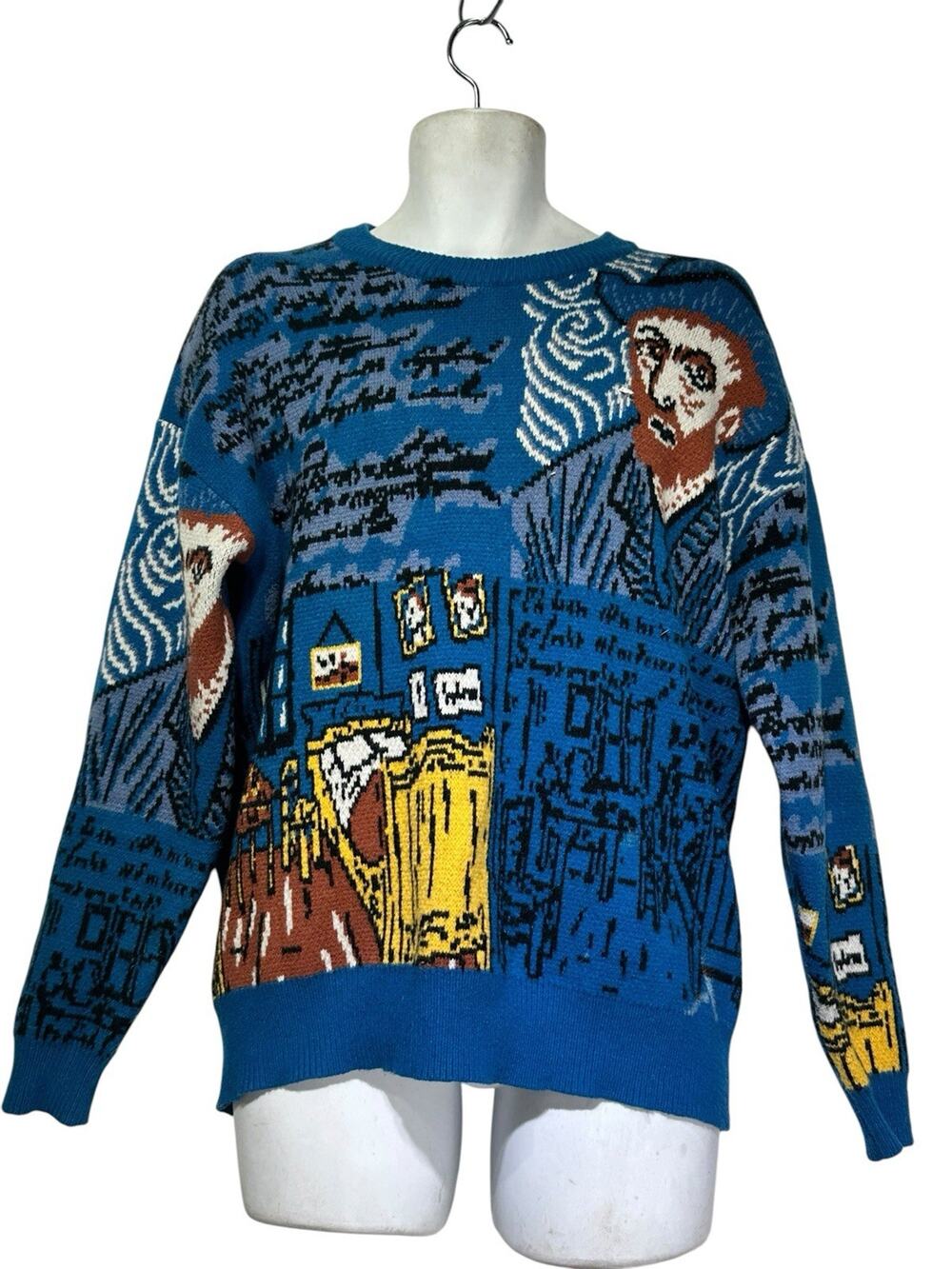 Artistic Knit Van Gogh Starry Night Sweater XL Blue Graphic Pullover